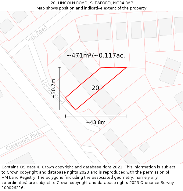 20, LINCOLN ROAD, SLEAFORD, NG34 8AB: Plot and title map