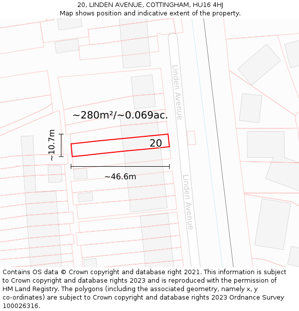 20, LINDEN AVENUE, COTTINGHAM, HU16 4HJ: Plot and title map