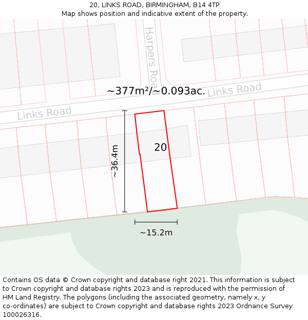 20, LINKS ROAD, BIRMINGHAM, B14 4TP: Plot and title map