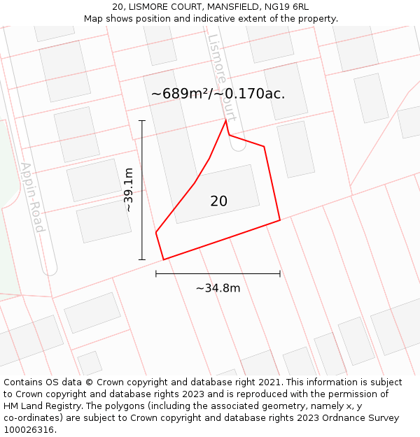 20, LISMORE COURT, MANSFIELD, NG19 6RL: Plot and title map