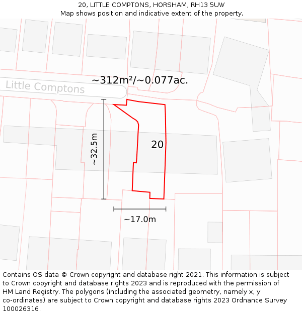 20, LITTLE COMPTONS, HORSHAM, RH13 5UW: Plot and title map