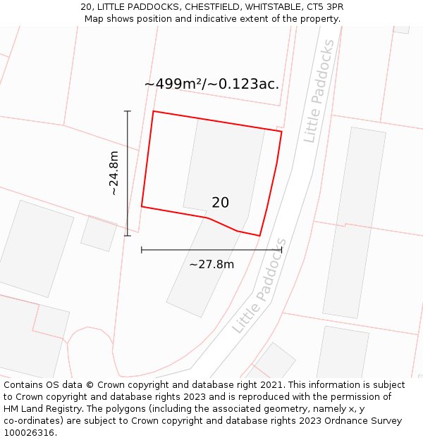 20, LITTLE PADDOCKS, CHESTFIELD, WHITSTABLE, CT5 3PR: Plot and title map