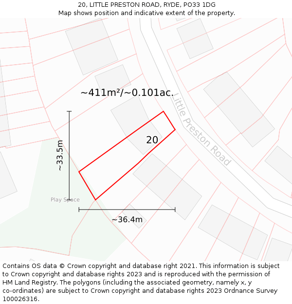 20, LITTLE PRESTON ROAD, RYDE, PO33 1DG: Plot and title map