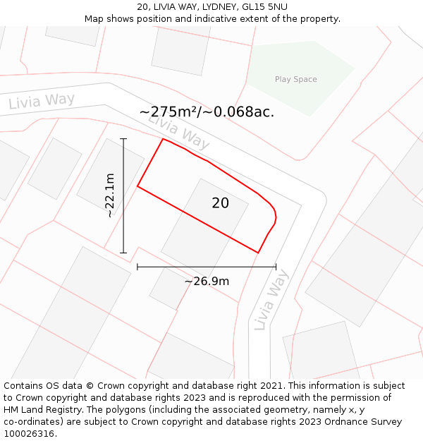 20, LIVIA WAY, LYDNEY, GL15 5NU: Plot and title map