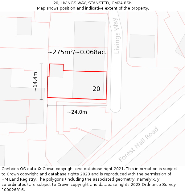 20, LIVINGS WAY, STANSTED, CM24 8SN: Plot and title map