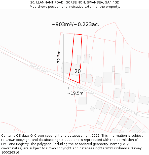 20, LLANNANT ROAD, GORSEINON, SWANSEA, SA4 4GD: Plot and title map