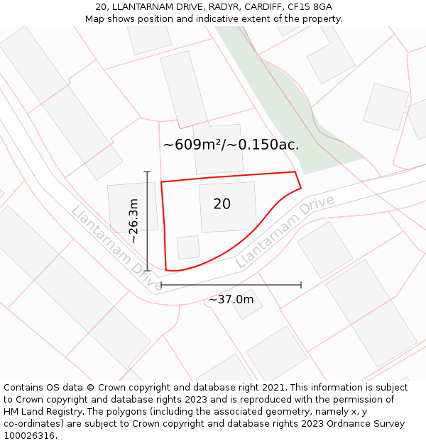 20, LLANTARNAM DRIVE, RADYR, CARDIFF, CF15 8GA: Plot and title map