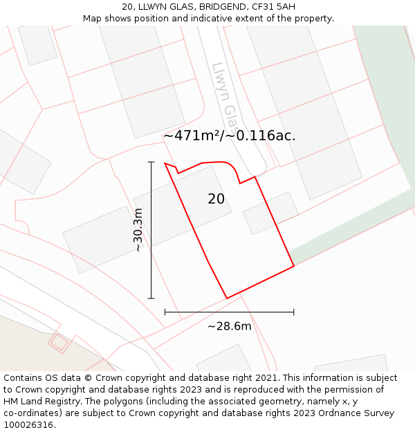 20, LLWYN GLAS, BRIDGEND, CF31 5AH: Plot and title map