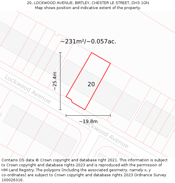 20, LOCKWOOD AVENUE, BIRTLEY, CHESTER LE STREET, DH3 1GN: Plot and title map