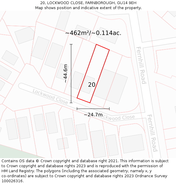 20, LOCKWOOD CLOSE, FARNBOROUGH, GU14 9EH: Plot and title map