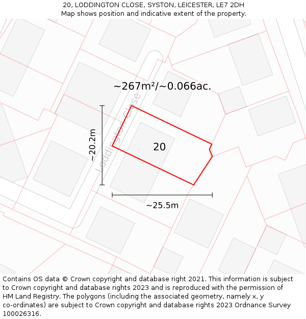 20, LODDINGTON CLOSE, SYSTON, LEICESTER, LE7 2DH: Plot and title map