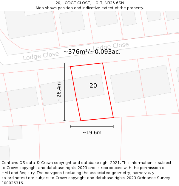 20, LODGE CLOSE, HOLT, NR25 6SN: Plot and title map