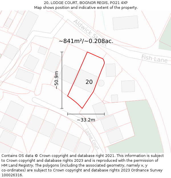 20, LODGE COURT, BOGNOR REGIS, PO21 4XP: Plot and title map