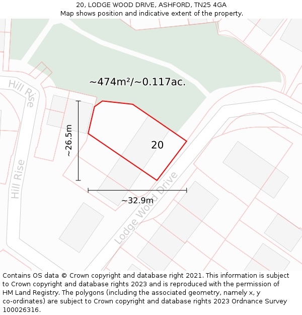 20, LODGE WOOD DRIVE, ASHFORD, TN25 4GA: Plot and title map