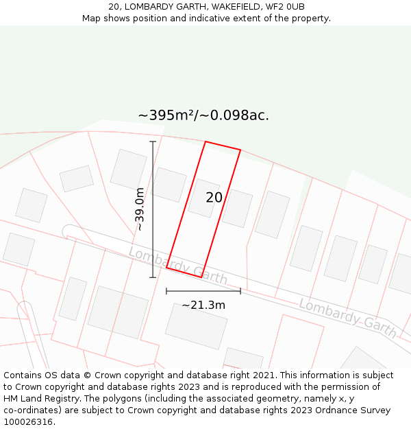 20, LOMBARDY GARTH, WAKEFIELD, WF2 0UB: Plot and title map