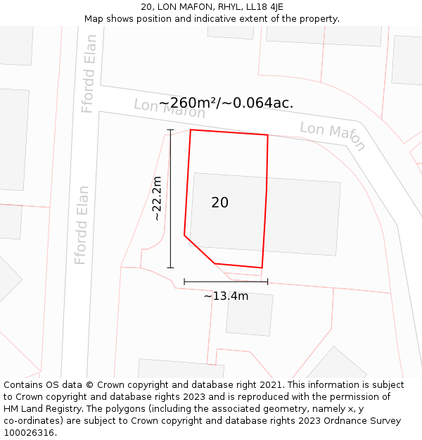 20, LON MAFON, RHYL, LL18 4JE: Plot and title map