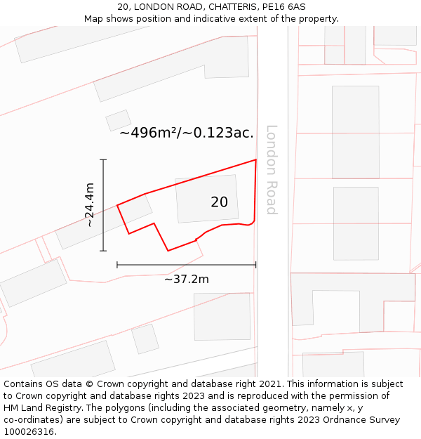 20, LONDON ROAD, CHATTERIS, PE16 6AS: Plot and title map