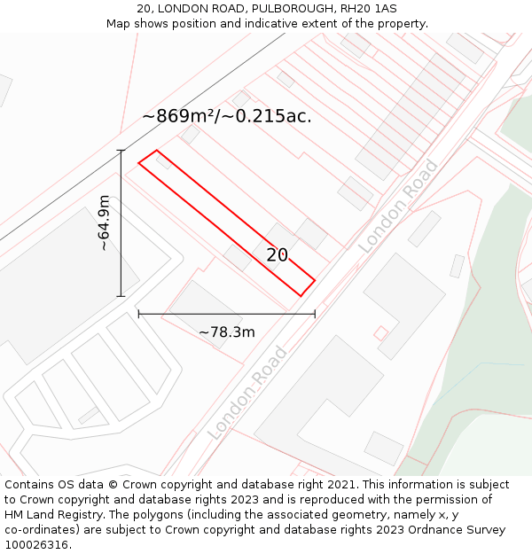 20, LONDON ROAD, PULBOROUGH, RH20 1AS: Plot and title map