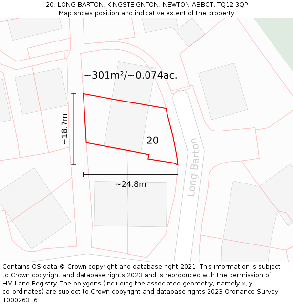 20, LONG BARTON, KINGSTEIGNTON, NEWTON ABBOT, TQ12 3QP: Plot and title map