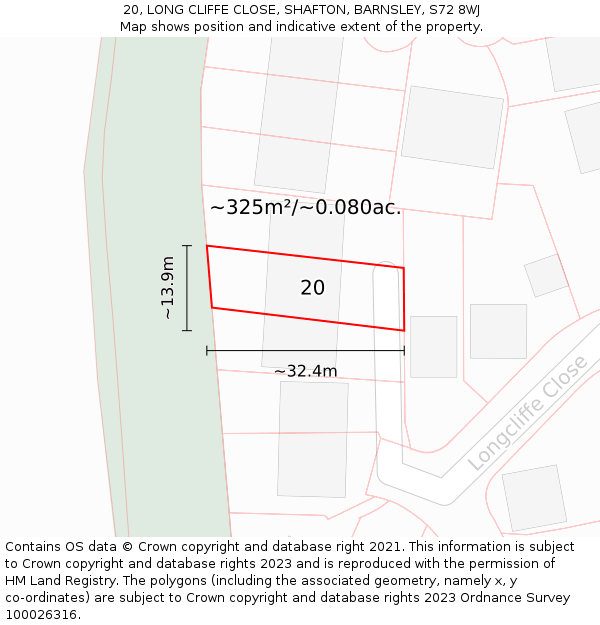 20, LONG CLIFFE CLOSE, SHAFTON, BARNSLEY, S72 8WJ: Plot and title map