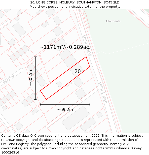 20, LONG COPSE, HOLBURY, SOUTHAMPTON, SO45 2LD: Plot and title map