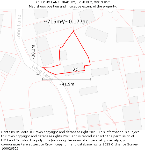 20, LONG LANE, FRADLEY, LICHFIELD, WS13 8NT: Plot and title map