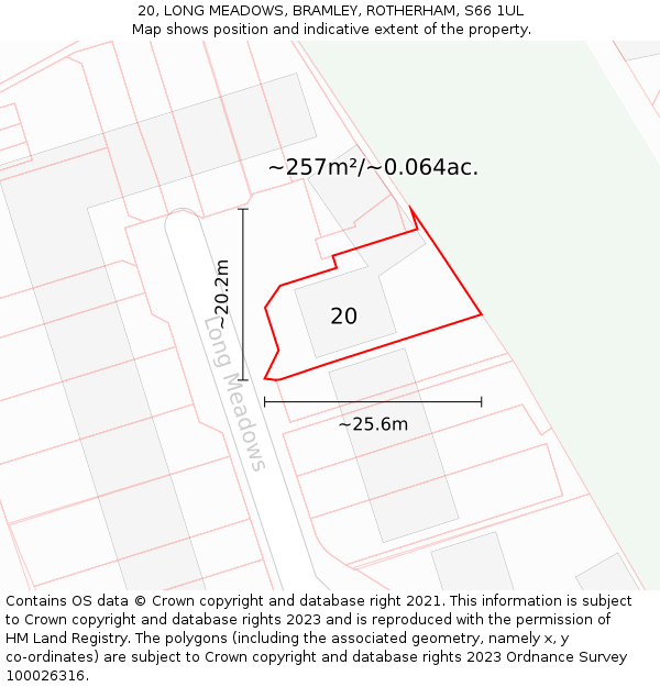 20, LONG MEADOWS, BRAMLEY, ROTHERHAM, S66 1UL: Plot and title map