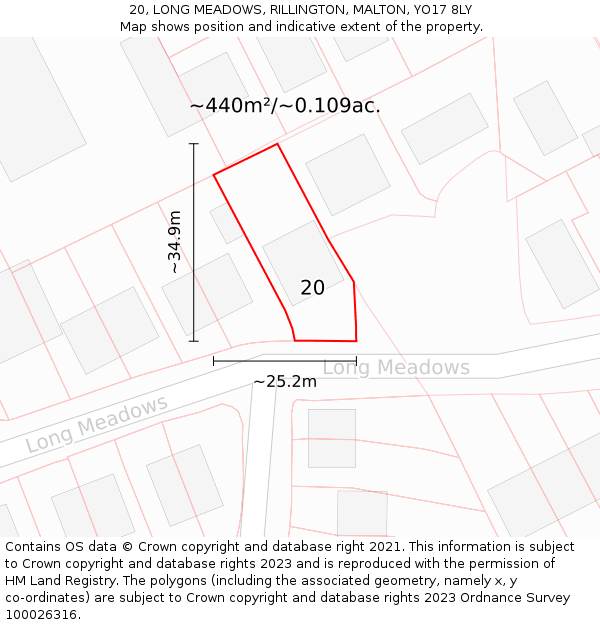 20, LONG MEADOWS, RILLINGTON, MALTON, YO17 8LY: Plot and title map