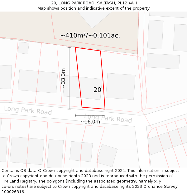 20, LONG PARK ROAD, SALTASH, PL12 4AH: Plot and title map