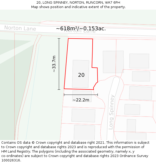 20, LONG SPINNEY, NORTON, RUNCORN, WA7 6PH: Plot and title map