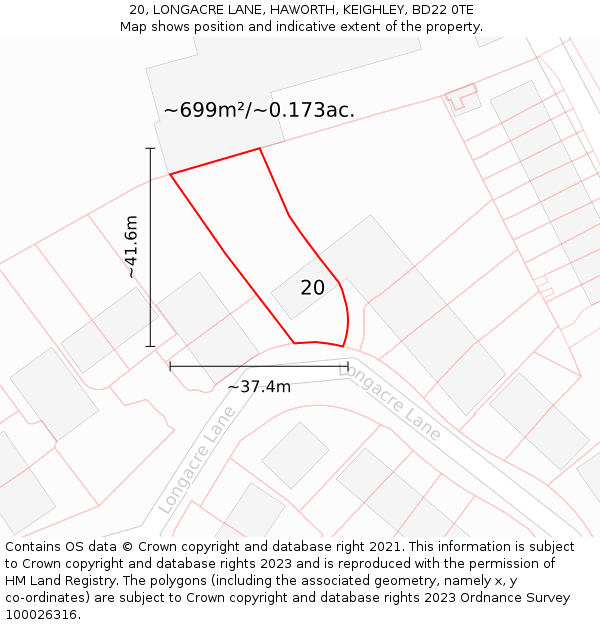 20, LONGACRE LANE, HAWORTH, KEIGHLEY, BD22 0TE: Plot and title map