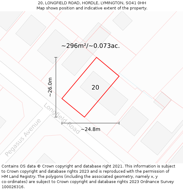 20, LONGFIELD ROAD, HORDLE, LYMINGTON, SO41 0HH: Plot and title map