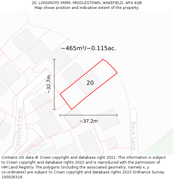 20, LONGROYD FARM, MIDDLESTOWN, WAKEFIELD, WF4 4QB: Plot and title map