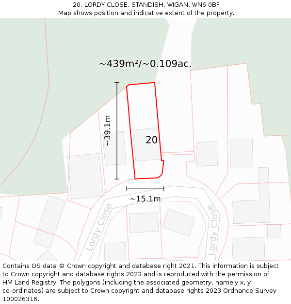 20, LORDY CLOSE, STANDISH, WIGAN, WN6 0BF: Plot and title map