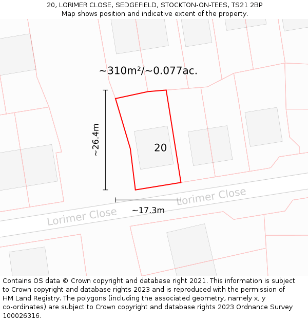 20, LORIMER CLOSE, SEDGEFIELD, STOCKTON-ON-TEES, TS21 2BP: Plot and title map