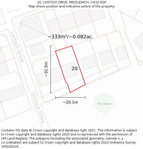 20, LOSTOCK DRIVE, MIDDLEWICH, CW10 0GP: Plot and title map