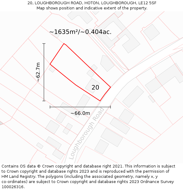 20, LOUGHBOROUGH ROAD, HOTON, LOUGHBOROUGH, LE12 5SF: Plot and title map