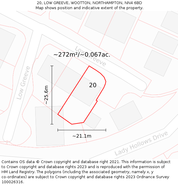 20, LOW GREEVE, WOOTTON, NORTHAMPTON, NN4 6BD: Plot and title map