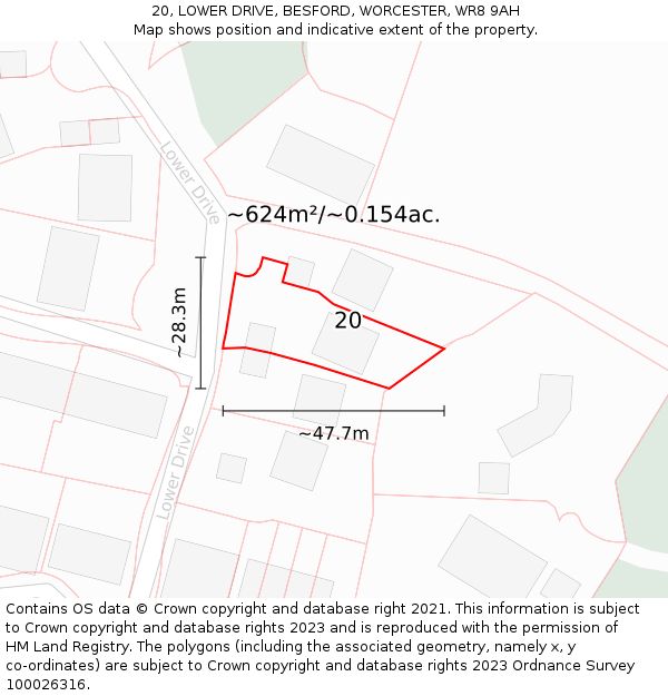 20, LOWER DRIVE, BESFORD, WORCESTER, WR8 9AH: Plot and title map