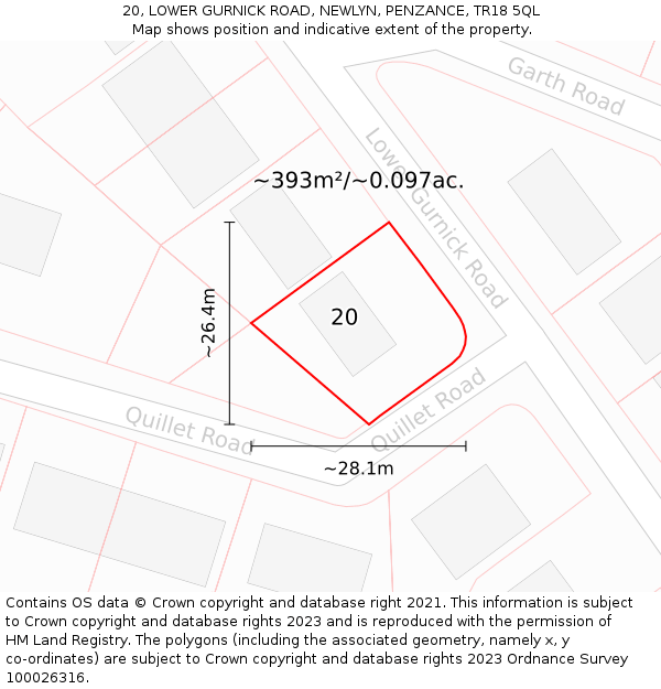 20, LOWER GURNICK ROAD, NEWLYN, PENZANCE, TR18 5QL: Plot and title map