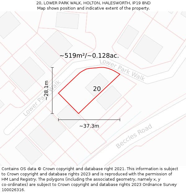 20, LOWER PARK WALK, HOLTON, HALESWORTH, IP19 8ND: Plot and title map