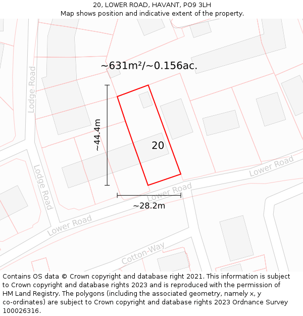 20, LOWER ROAD, HAVANT, PO9 3LH: Plot and title map