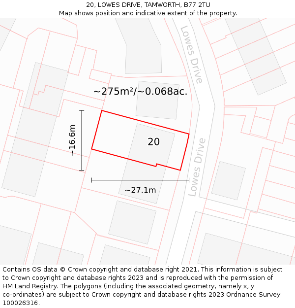 20, LOWES DRIVE, TAMWORTH, B77 2TU: Plot and title map