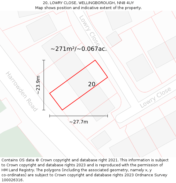 20, LOWRY CLOSE, WELLINGBOROUGH, NN8 4UY: Plot and title map