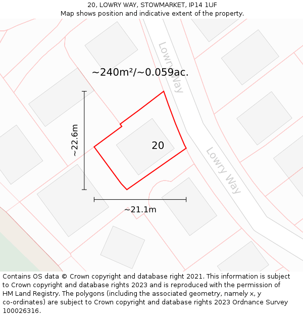 20, LOWRY WAY, STOWMARKET, IP14 1UF: Plot and title map