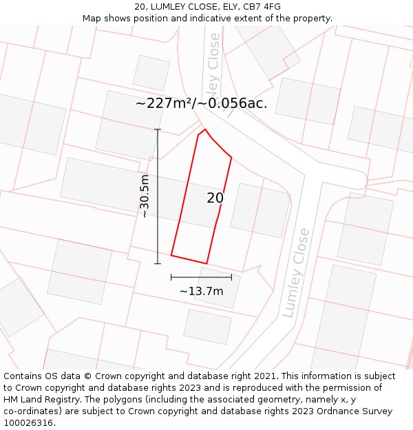 20, LUMLEY CLOSE, ELY, CB7 4FG: Plot and title map