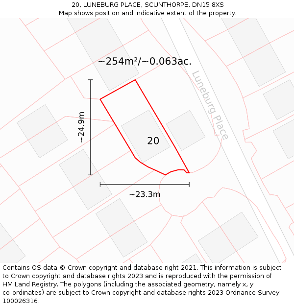 20, LUNEBURG PLACE, SCUNTHORPE, DN15 8XS: Plot and title map