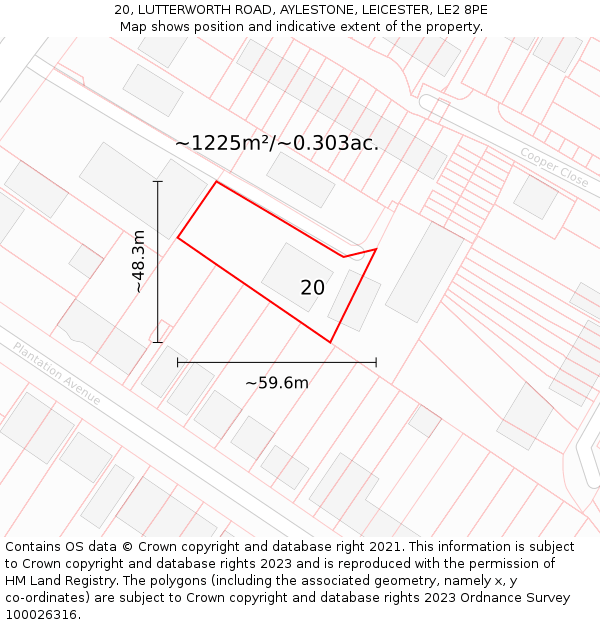 20, LUTTERWORTH ROAD, AYLESTONE, LEICESTER, LE2 8PE: Plot and title map