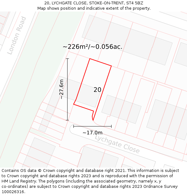 20, LYCHGATE CLOSE, STOKE-ON-TRENT, ST4 5BZ: Plot and title map