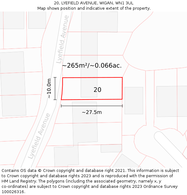 20, LYEFIELD AVENUE, WIGAN, WN1 3UL: Plot and title map